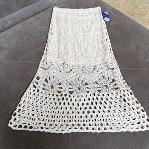 Cream Crochet Midi Skirt - Women's Boho Knit Design